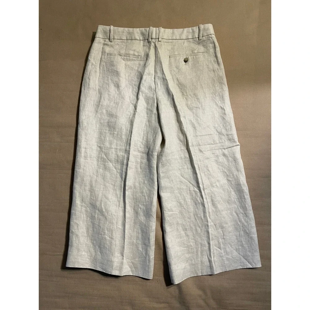 J. Crew Linen Wide Leg Ankle Pants Women's Size 12 Cream Preppy Coastal Work